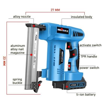 Prático Carregamento Bateria de 21 V Brad Nailer para Trabalho de Madeira e Tapete