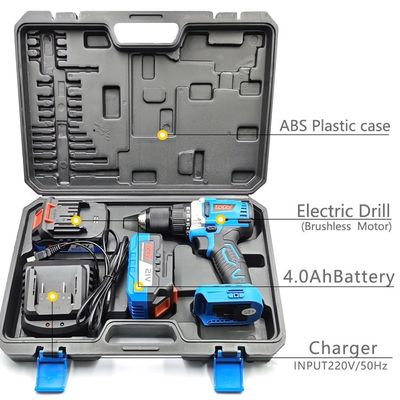 2pcs 4.0Ah Bateria Drill elétrico sem fio Impact drill driver manual para perfuração rápida