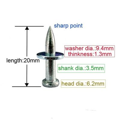 Pin de accionamento de martelo eletro galvanizado de 3,5 mm para fixação de concreto de 20 mm