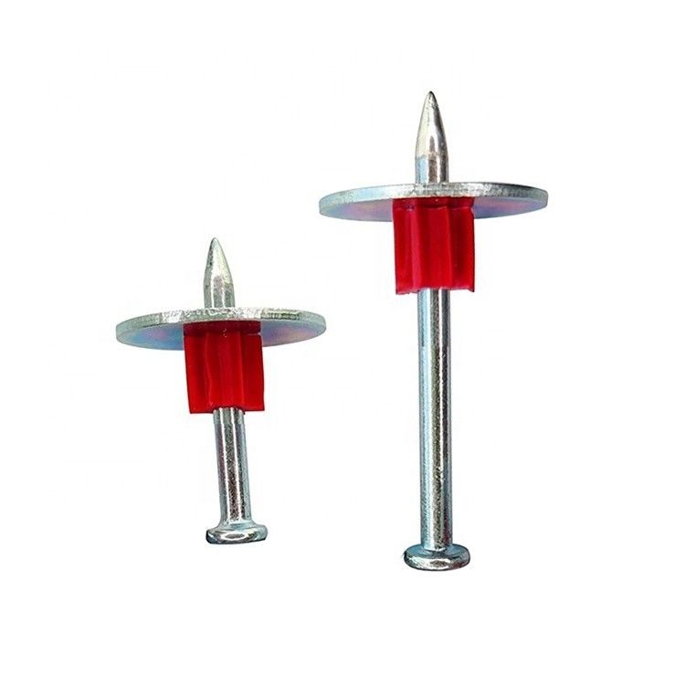 Cimento parede aço pregos pregos de concreto 2 polegadas Drive Pins com 1 polegada Washer 100 Pack